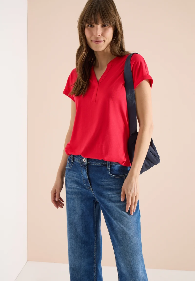 NOS Solid Rib Collar Tunic, glazed apple red