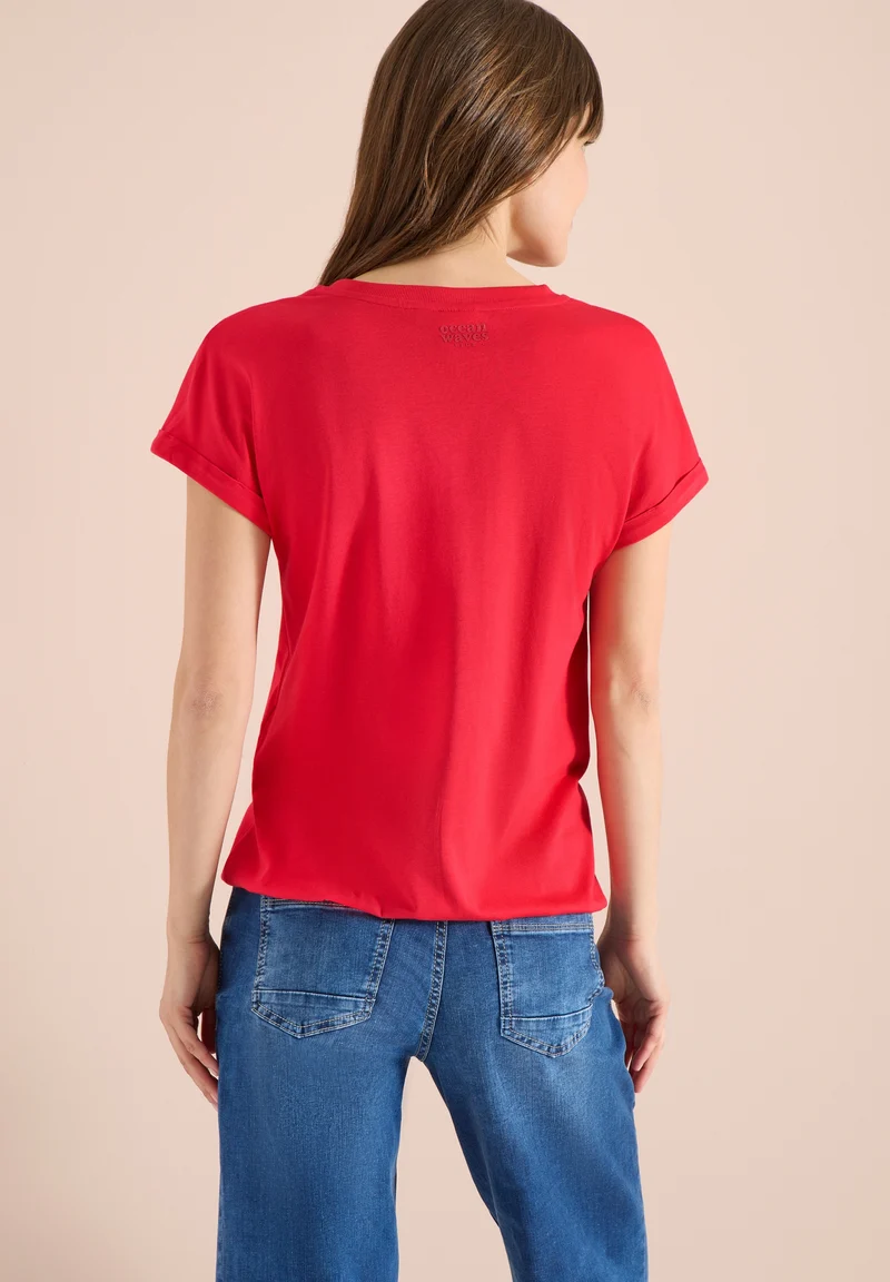NOS Solid Rib Collar Tunic, glazed apple red