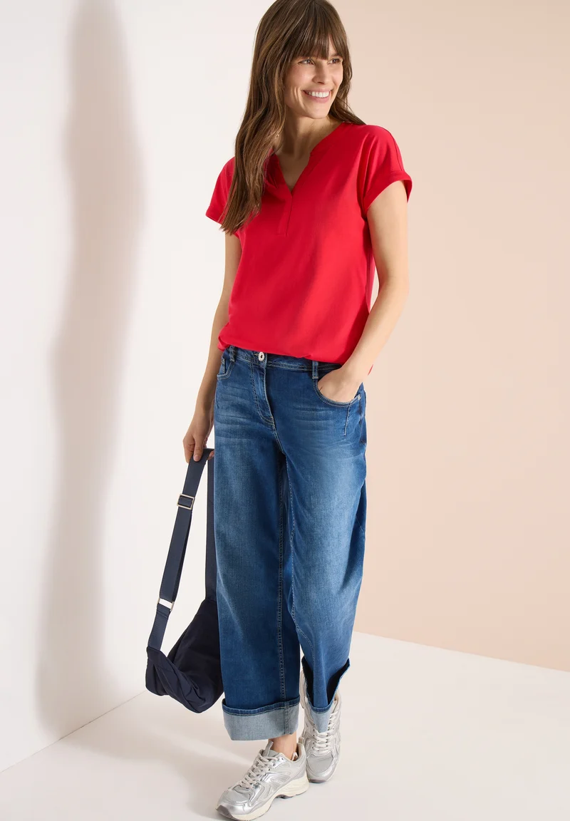 NOS Solid Rib Collar Tunic, glazed apple red