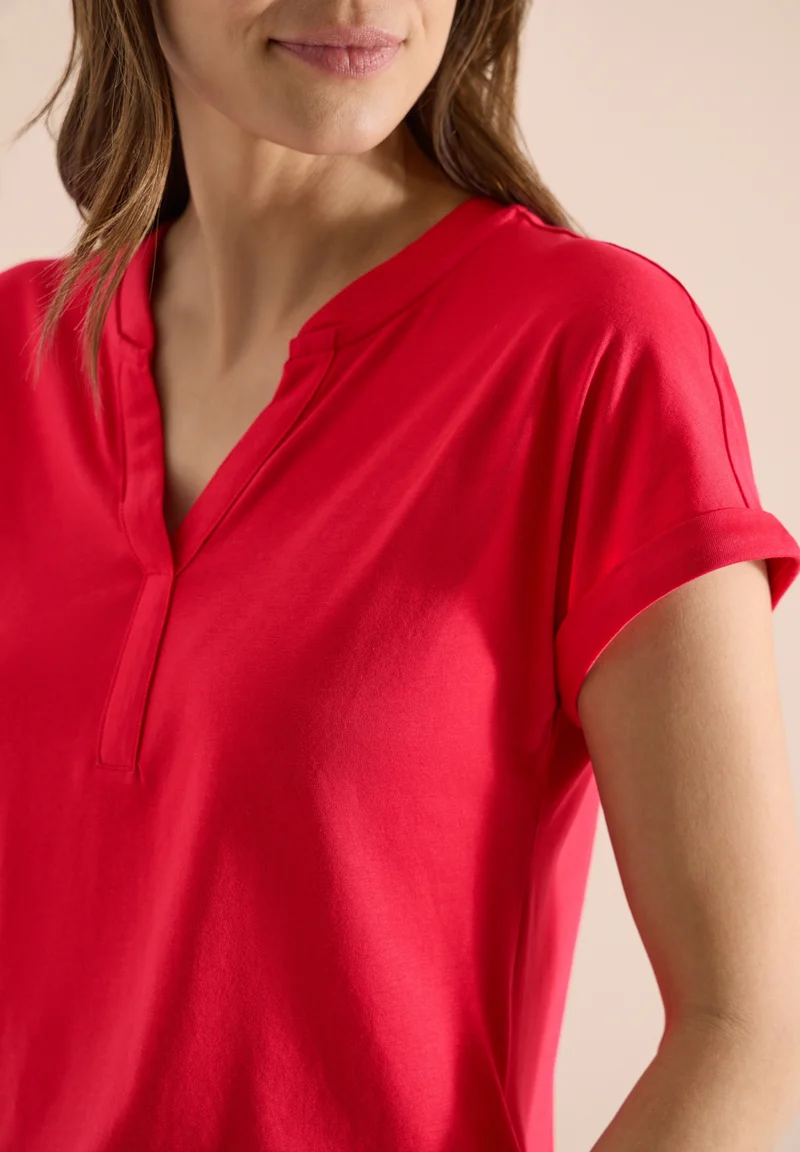 NOS Solid Rib Collar Tunic, glazed apple red