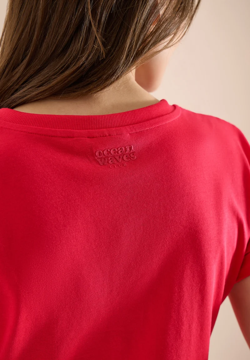 NOS Solid Rib Collar Tunic, glazed apple red