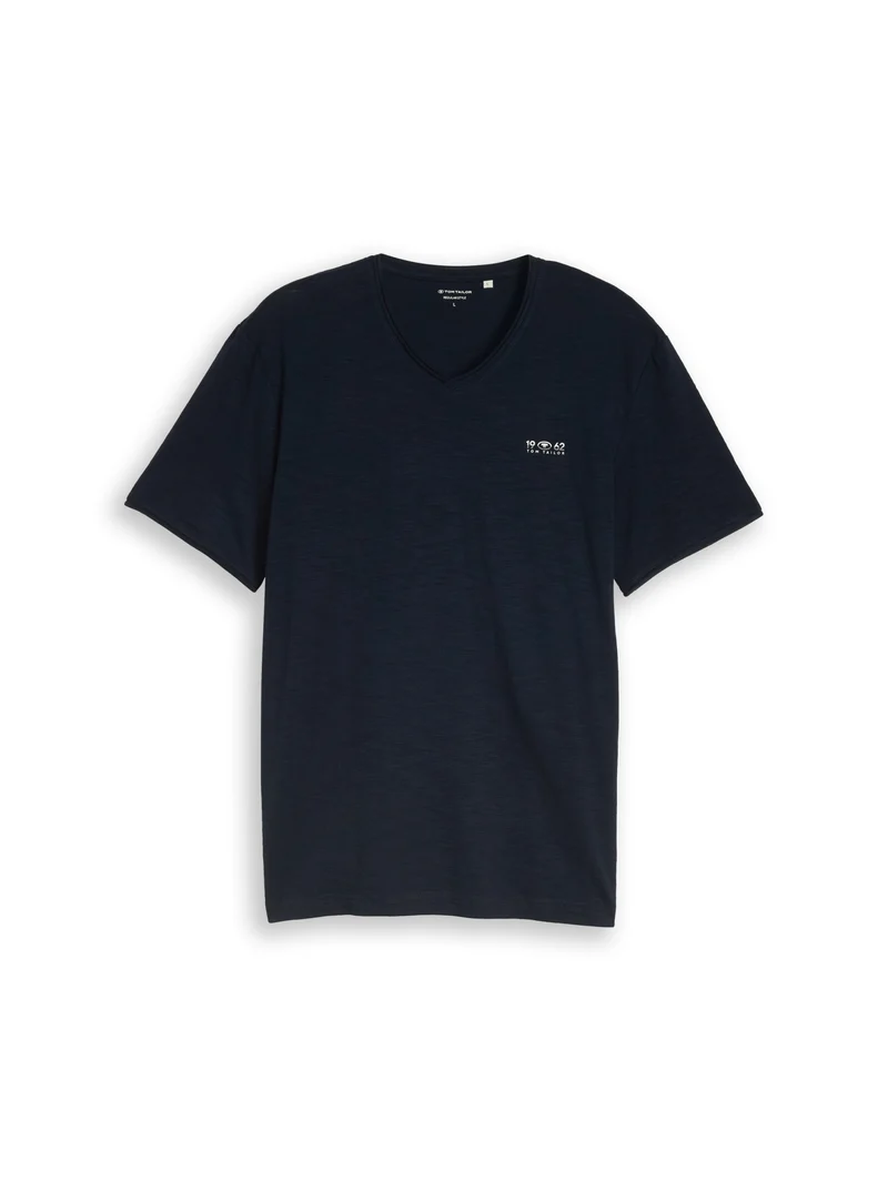 printed slub v-neck t-shirt, sky captain blue