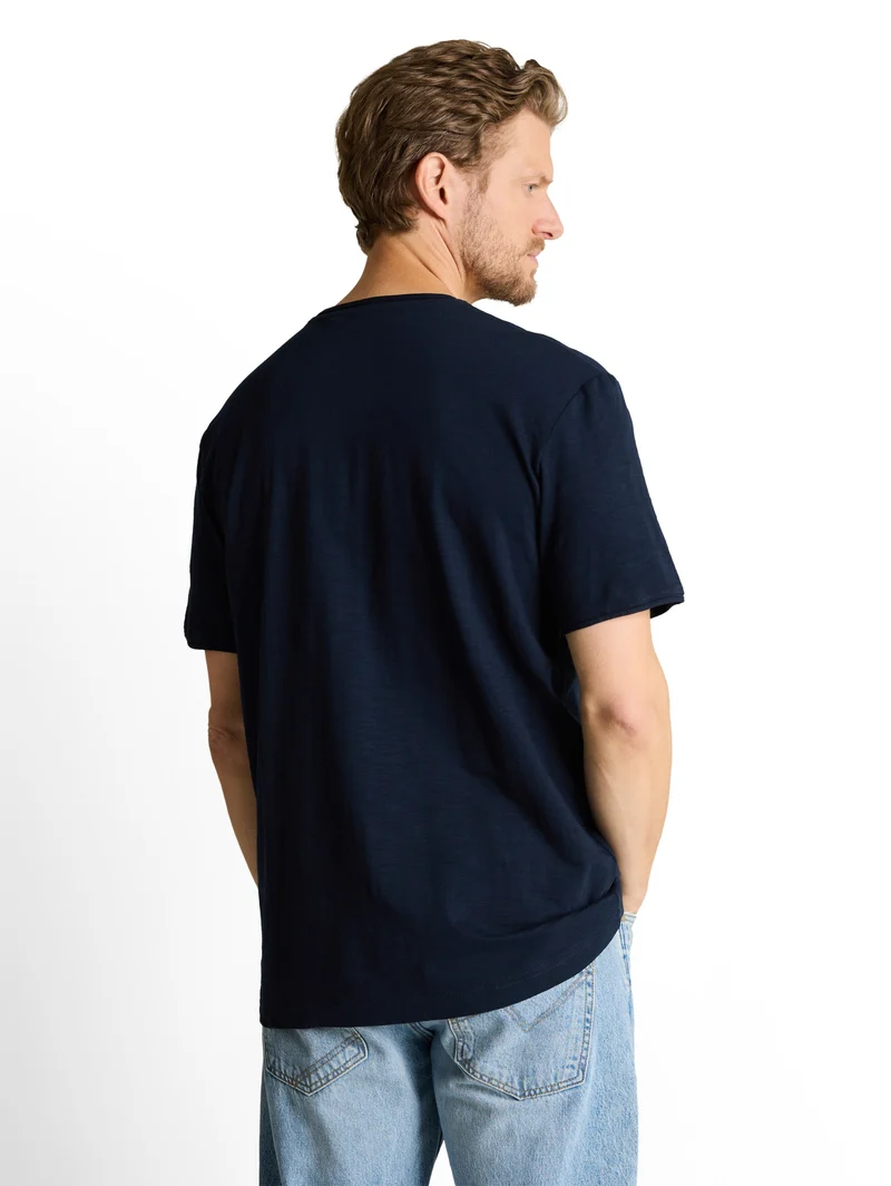 printed slub v-neck t-shirt, sky captain blue
