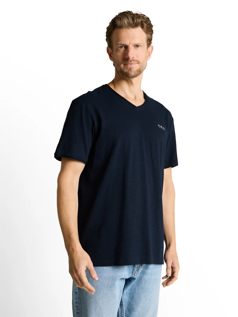 printed slub v-neck t-shirt, sky captain blue