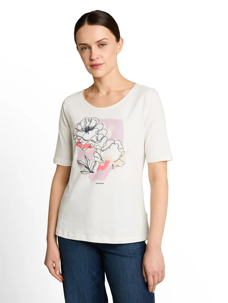 T-shirt crew neck with print, Whisper White