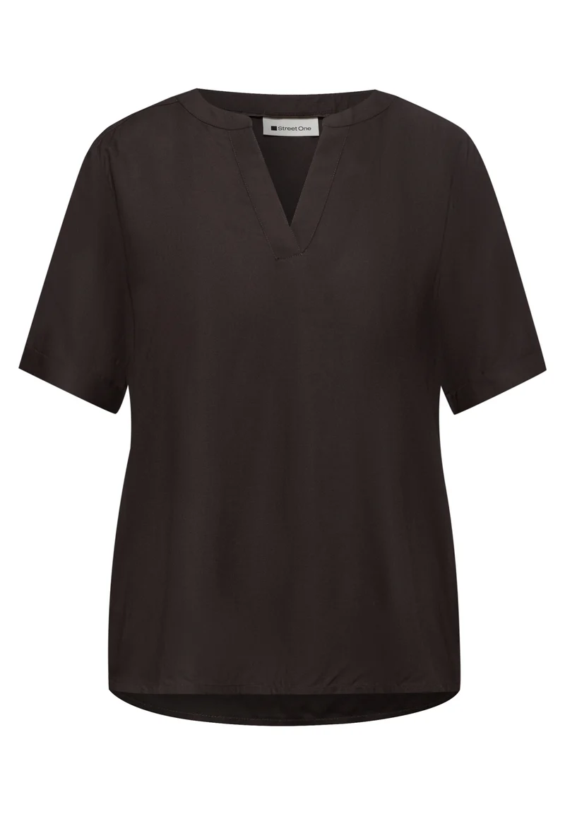 QR Splitneck blouse w turn-up, espresso brown