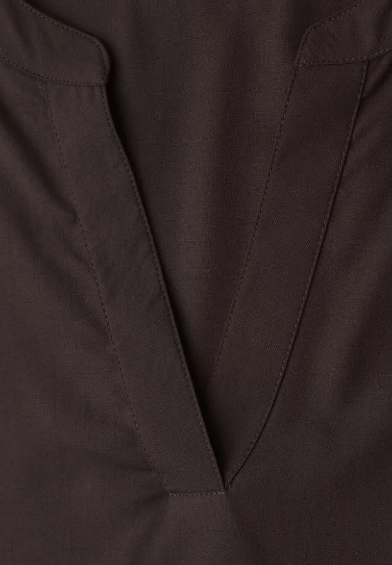 QR Splitneck blouse w turn-up, espresso brown