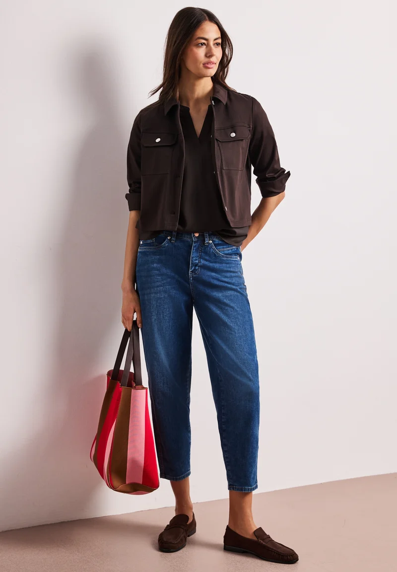 QR Splitneck blouse w turn-up, espresso brown