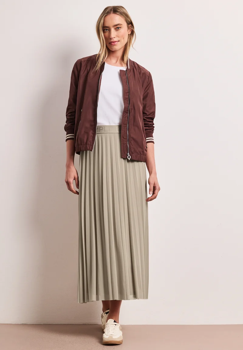 Mesh Plissée Skirt_solid, timeless beige