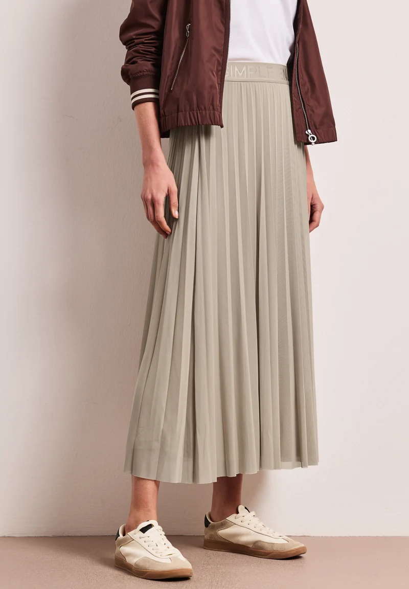 Mesh Plissée Skirt_solid, timeless beige
