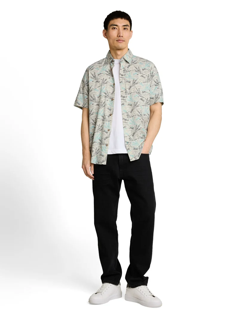 printed shirt, off white navy palm design