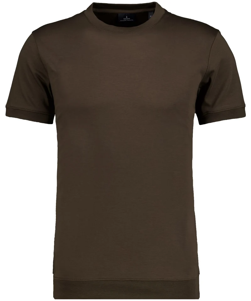 T-Shirt round neck waist rib, BRAUN