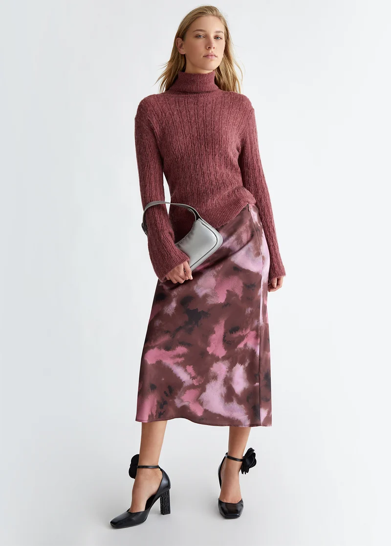 Printed twill skirt