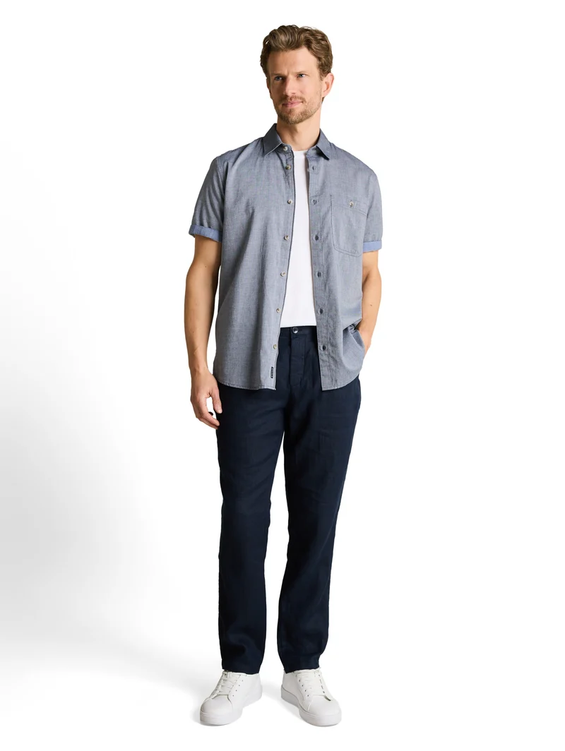 structured slubyarn shirt, navy blue horizontal structure