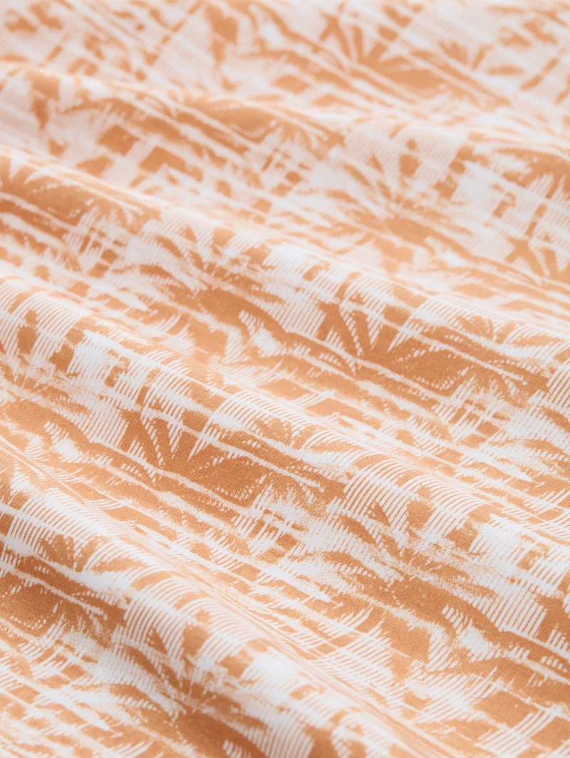 allover printed t-shirt, orange stripy palm print