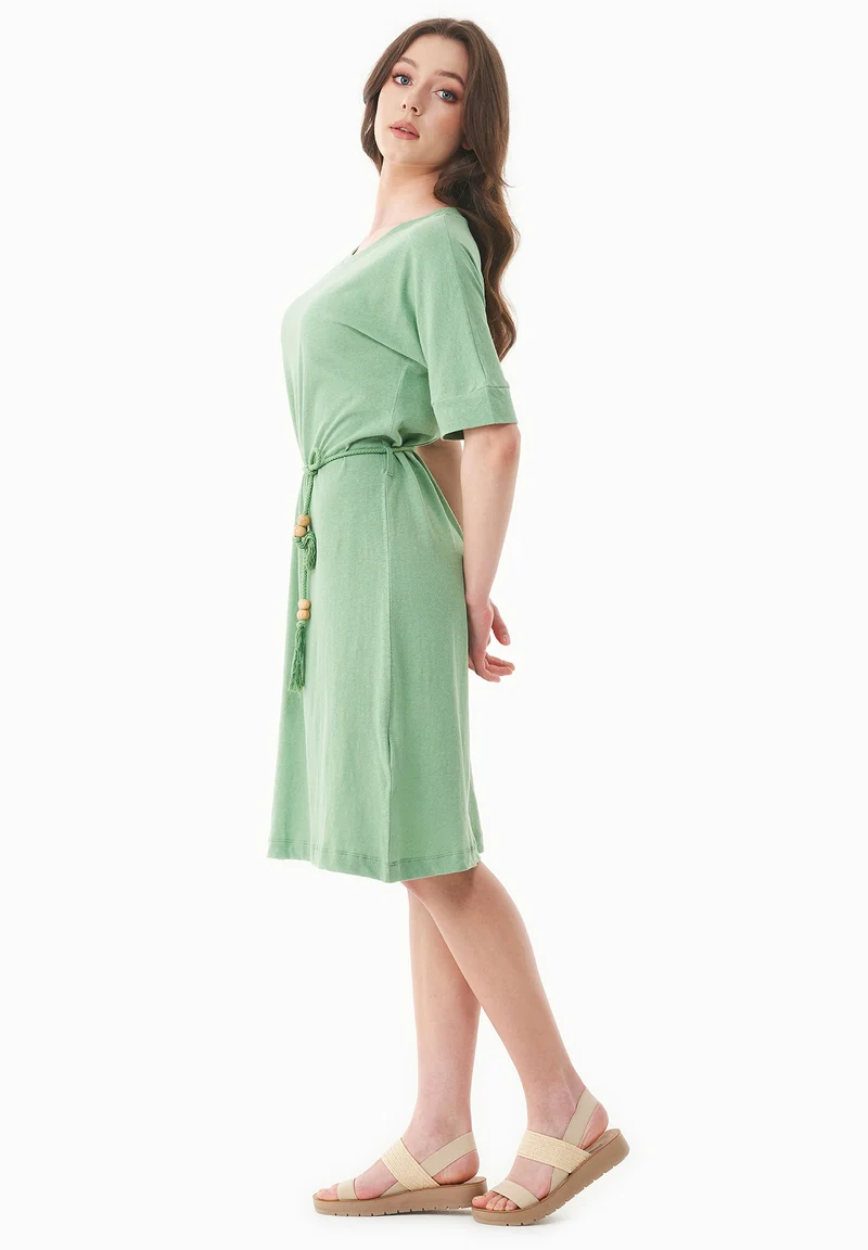 Jerseykleid aus Bio-Baumwolle und Leinen