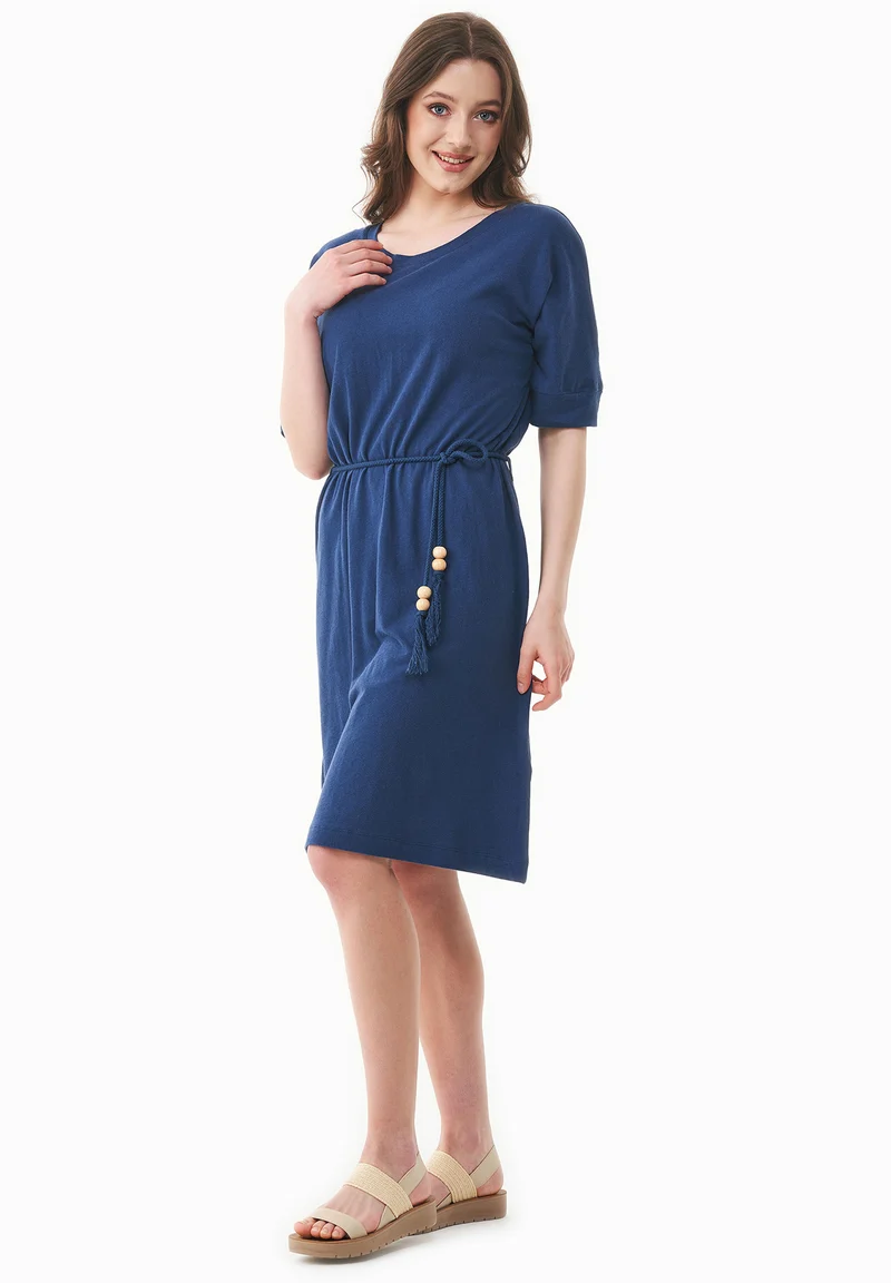 Jerseykleid aus Bio-Baumwolle und Leinen