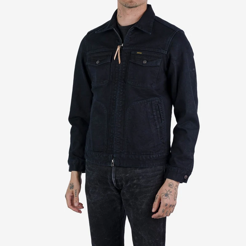 IHJ-123-OD 14 oz. Broken Twill Selvedge Denim Work Jacket Indigo Overdyed Black