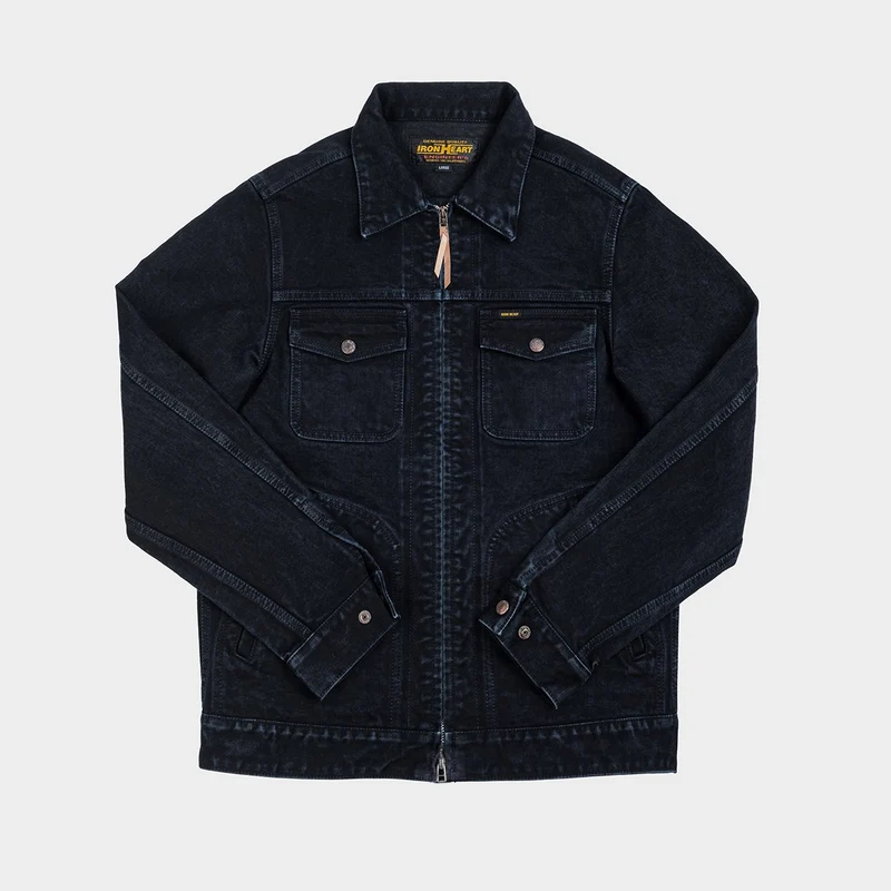 IHJ-123-OD 14 oz. Broken Twill Selvedge Denim Work Jacket Indigo Overdyed Black