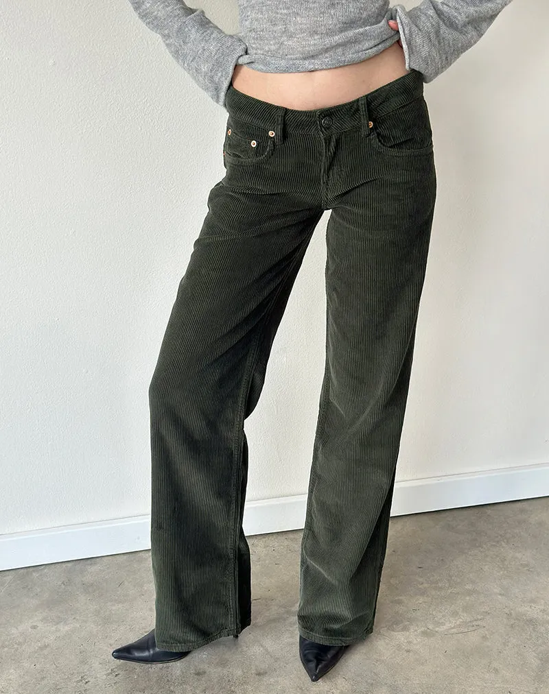 Parallel-Hose mit niedriger Leibhöhe aus grünem Cord