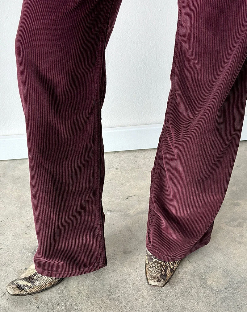 Parallel-Hose mit niedriger Leibhöhe aus Cord in Burgunderrot