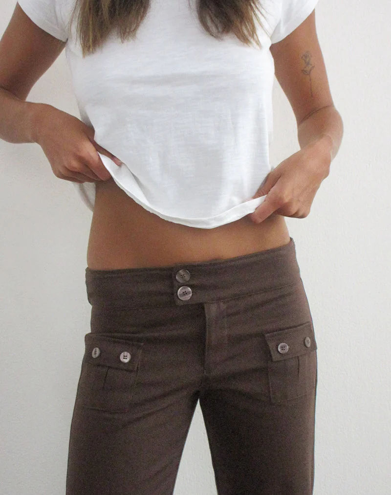 Vanla Flare-Hose aus braunem, geschliffenem Twill