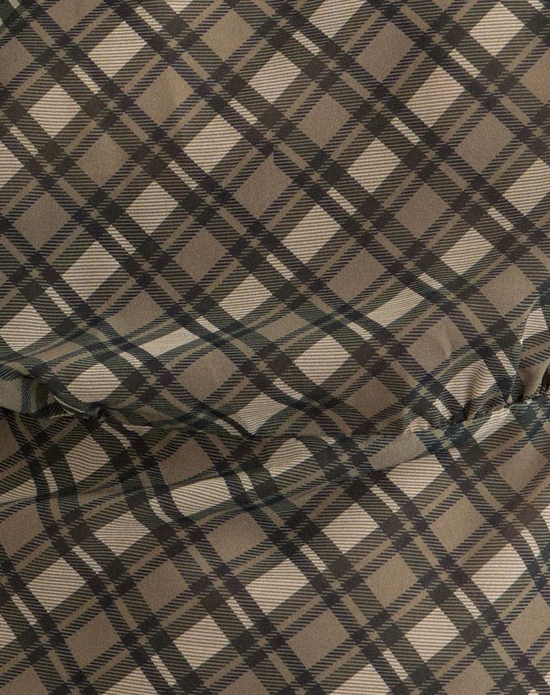 Zayla-Oberteil aus Chiffon mit Vintage-Karo-Muster in Olivgrün