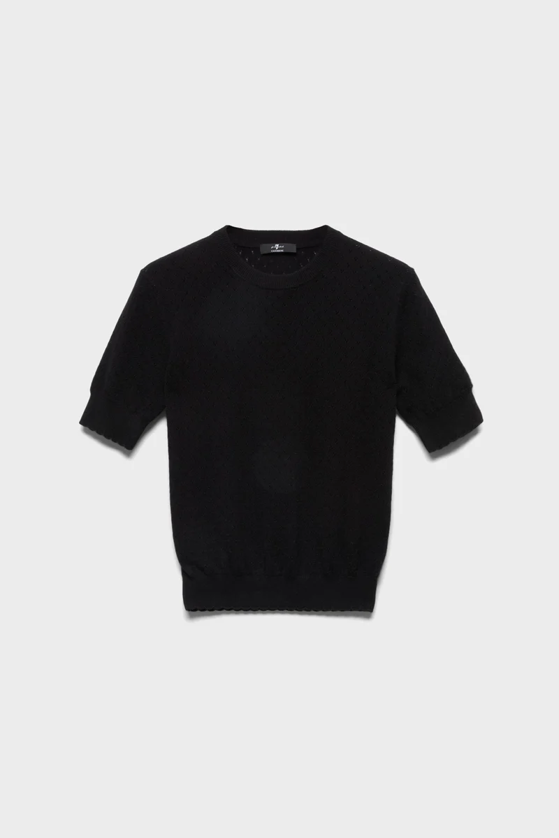 CREWNECK POINTELLE SWEATER in Cashmere Coal