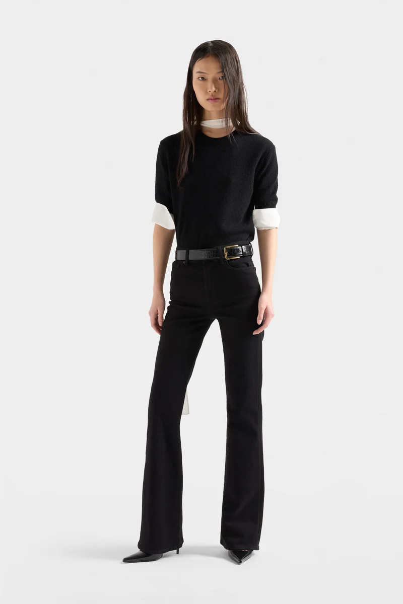 CREWNECK POINTELLE SWEATER in Cashmere Coal