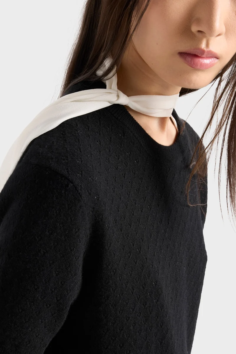 CREWNECK POINTELLE SWEATER in Cashmere Coal