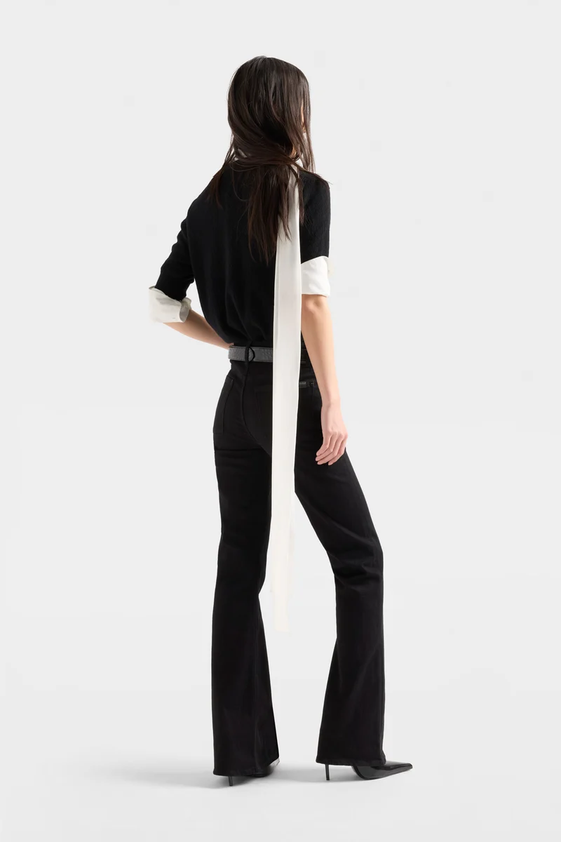 CREWNECK POINTELLE SWEATER in Cashmere Coal