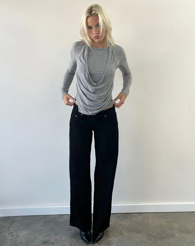 Miri Langarm-Haltertop mit Cowl-Ausschnitt in Jersey-Grau