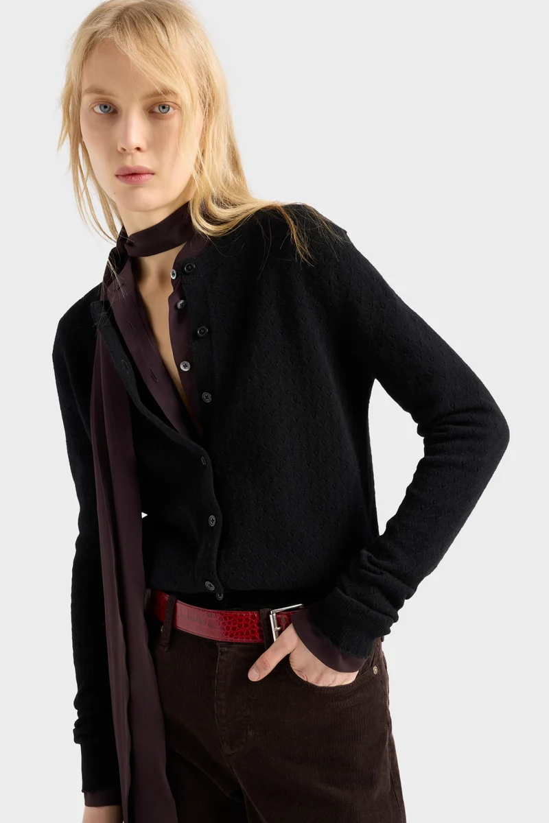 POINTELLE CARDIGAN in Cashmere Coal
