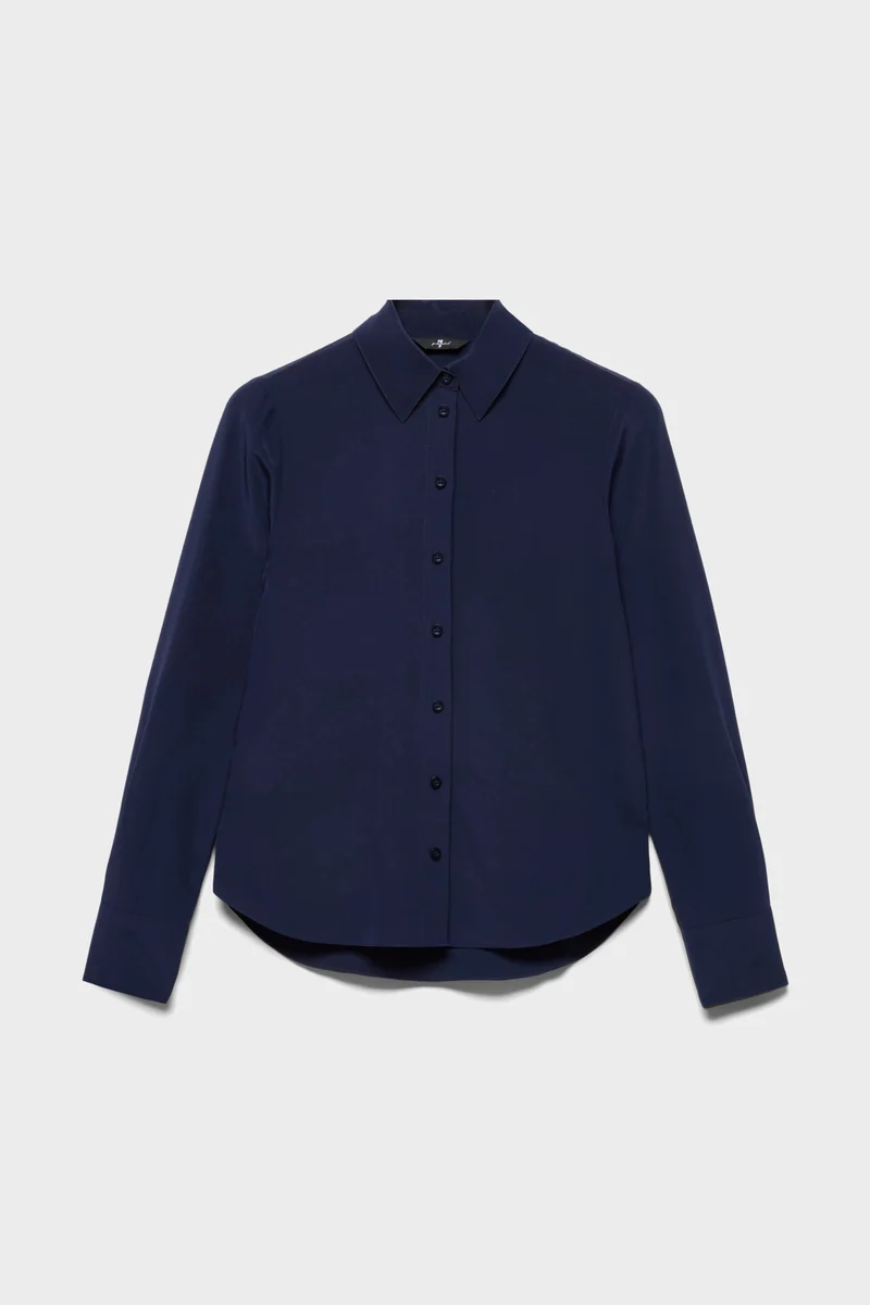 LONG SLEEVE SLIM FIT BLOUSE in Silk Navy Blue
