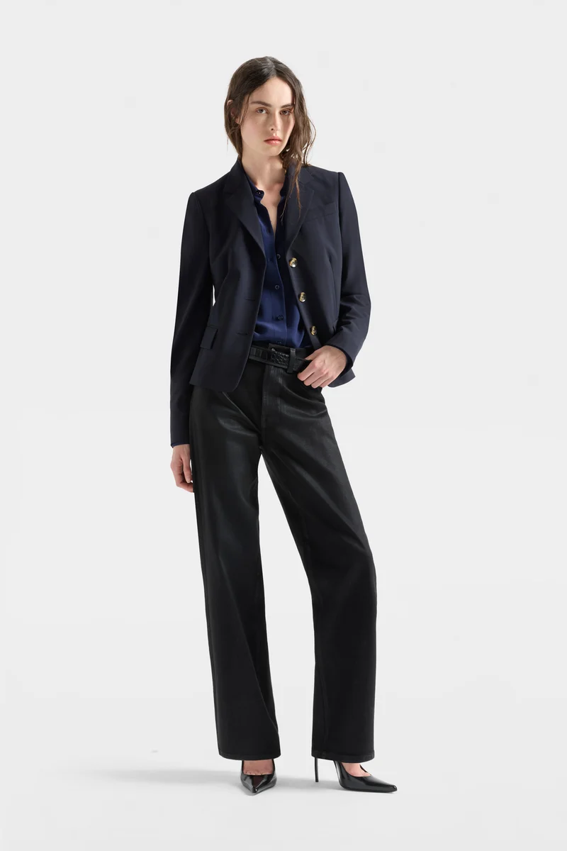 LONG SLEEVE SLIM FIT BLOUSE in Silk Navy Blue