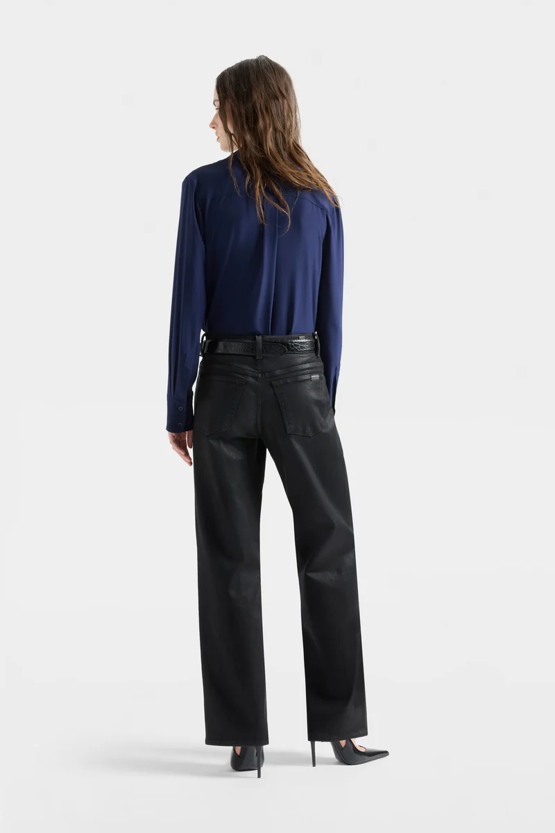 LONG SLEEVE SLIM FIT BLOUSE in Silk Navy Blue
