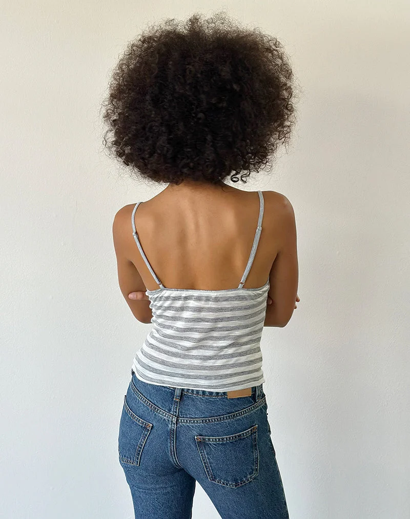 Jasila-Weste aus transparentem Jersey mit grauen und weißen Streifen
