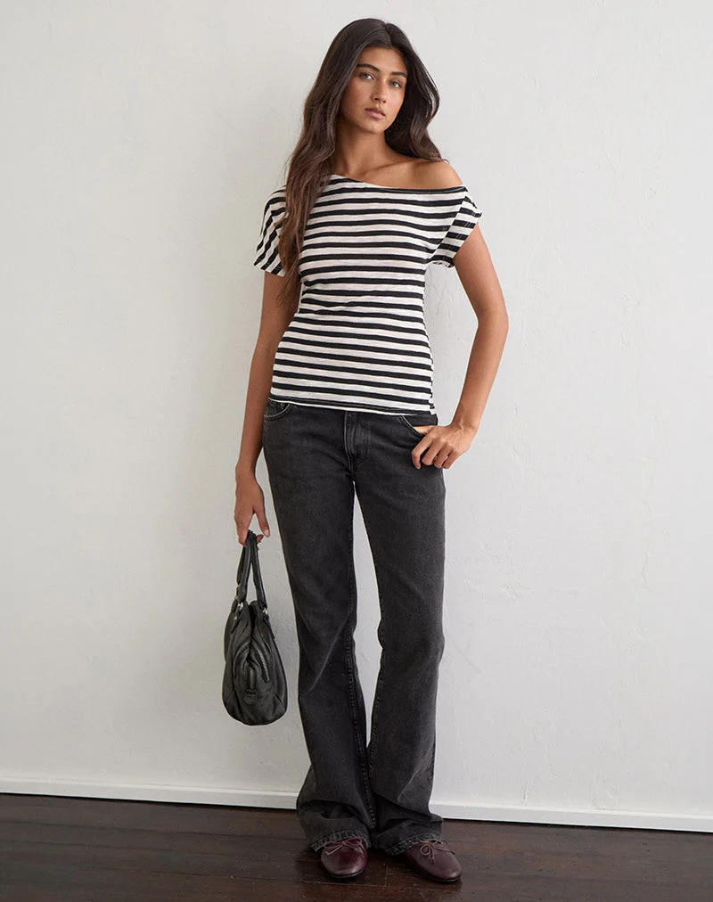 Danama One-Shoulder-Top aus transparentem Jersey mit schwarz-weißen Streifen