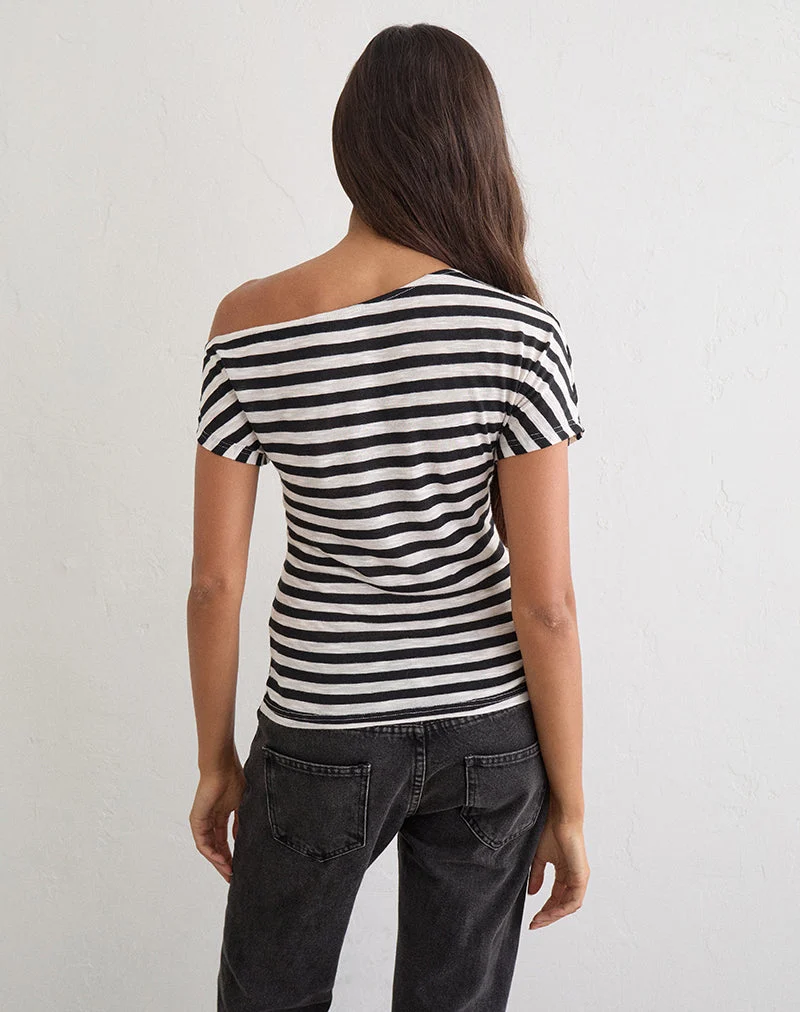 Danama One-Shoulder-Top aus transparentem Jersey mit schwarz-weißen Streifen