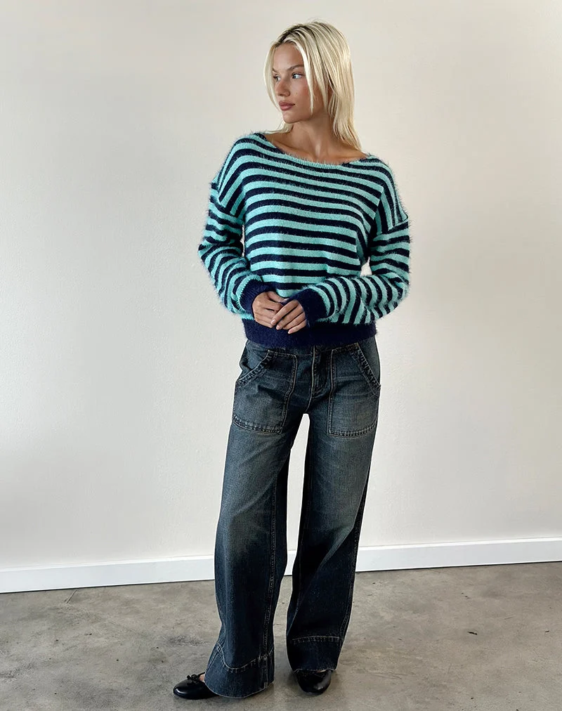 Zalo-Pullover aus Strick mit Streifen in Hellblau und Marineblau