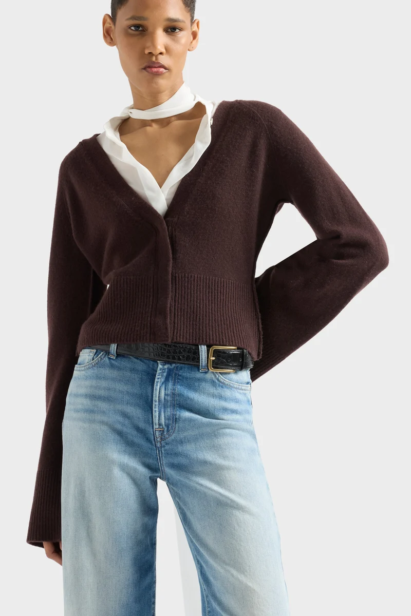 LARGE RIB CARDIGAN in Cashmere Coffee Bean