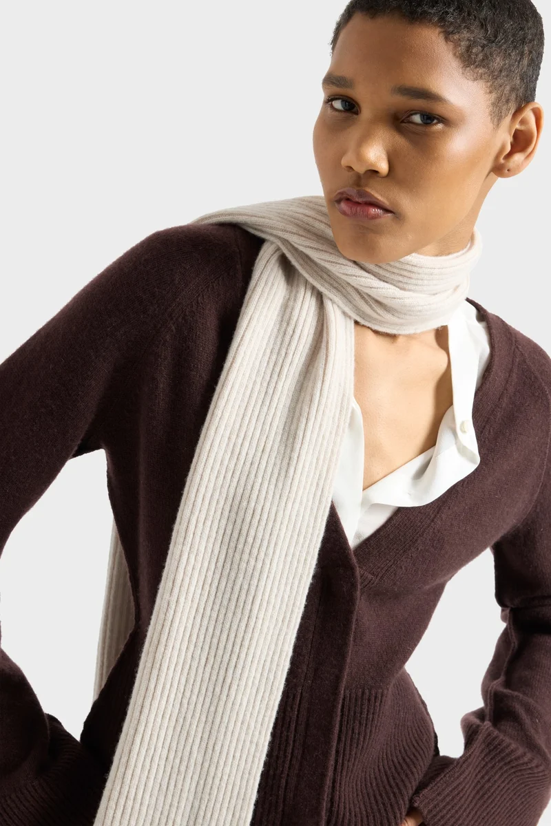 LARGE RIB CARDIGAN in Cashmere Coffee Bean