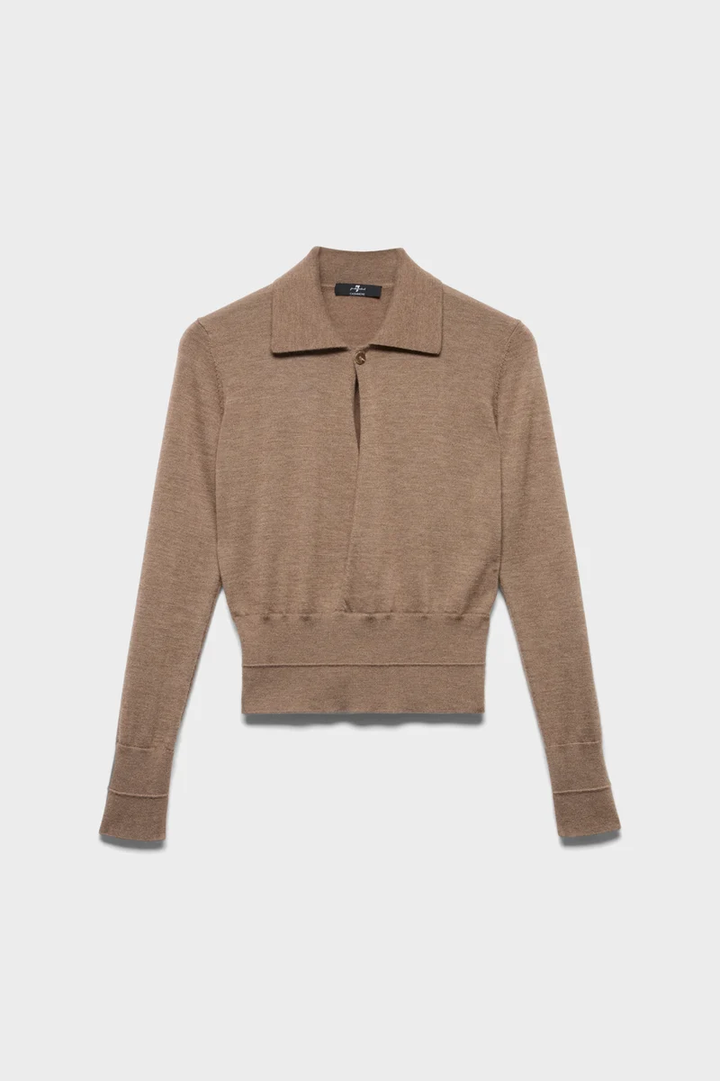 DOUBLE RIB POLO SWEATER in Cashmere Sandcastle