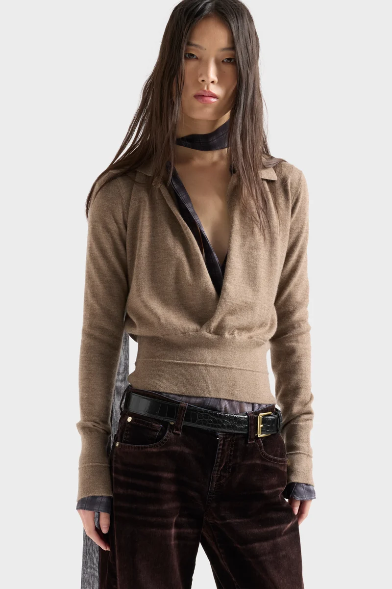 DOUBLE RIB POLO SWEATER in Cashmere Sandcastle