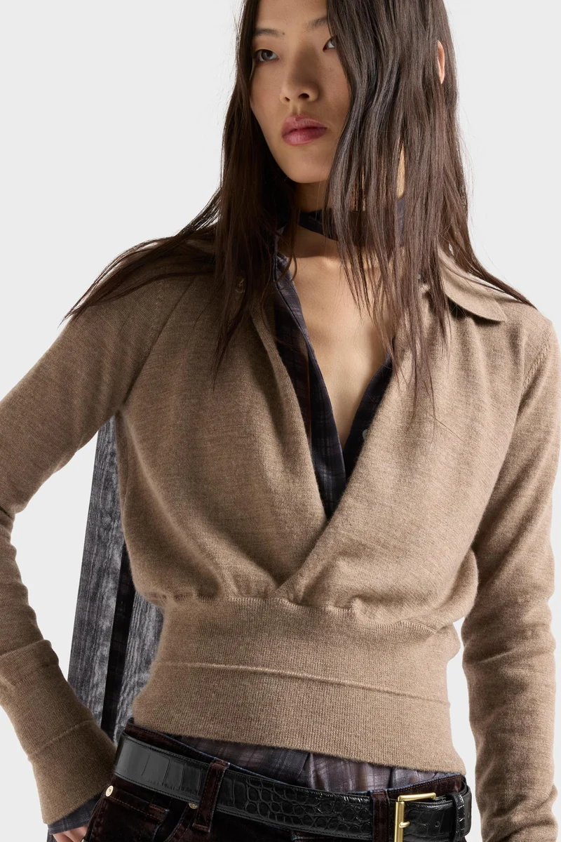 DOUBLE RIB POLO SWEATER in Cashmere Sandcastle