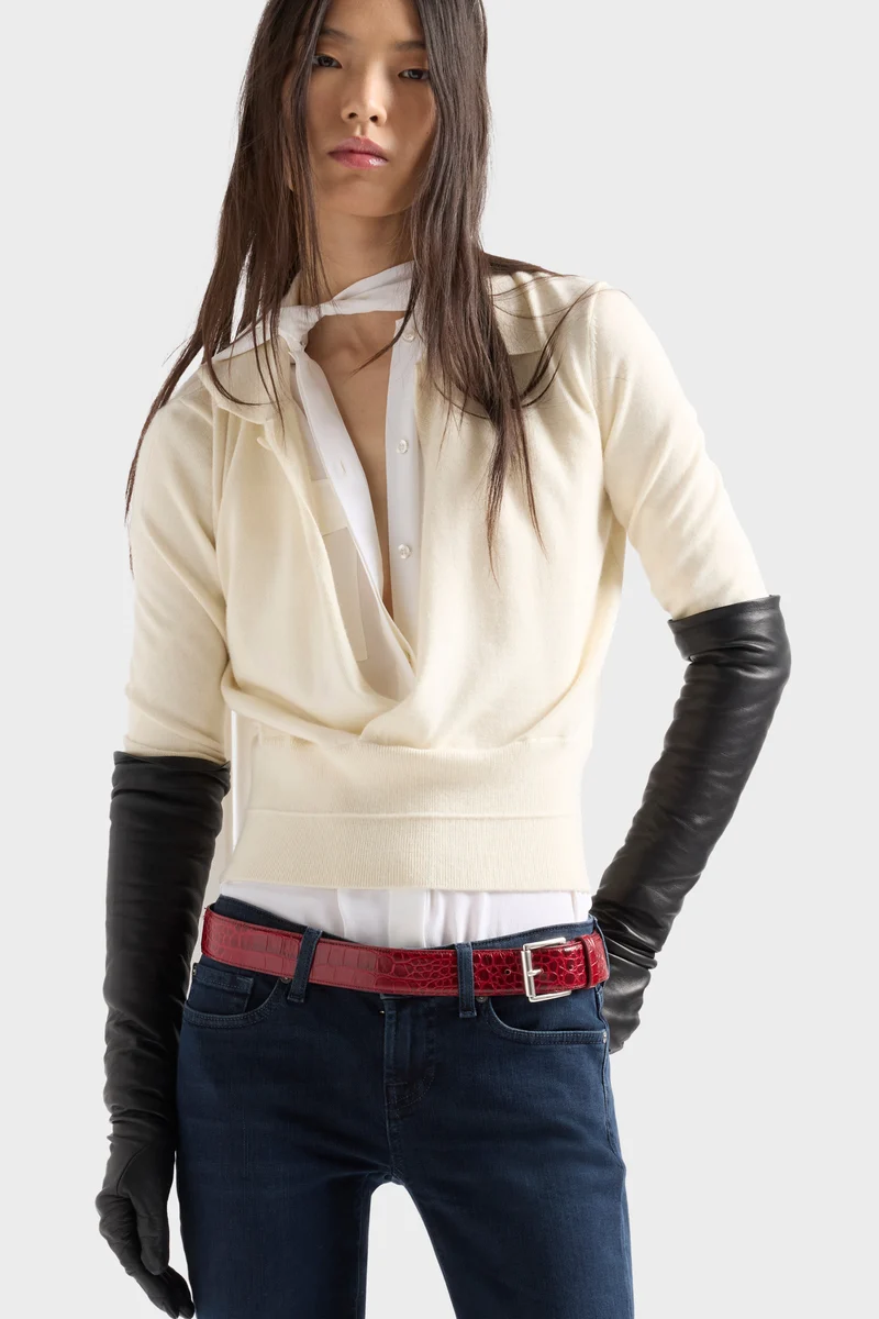 DOUBLE RIB POLO SWEATER in Cashmere White
