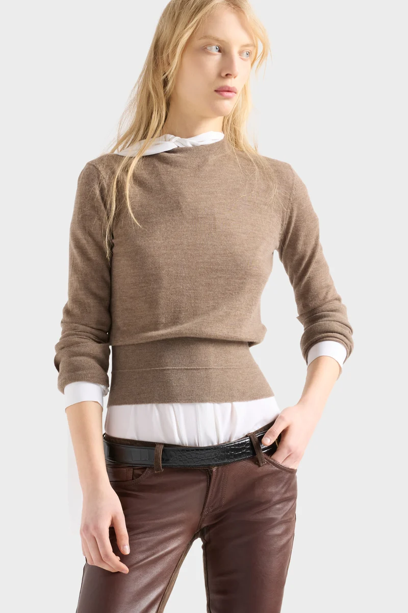DOUBLE RIB CREWNECK SWEATER in Cashmere Sandcastle