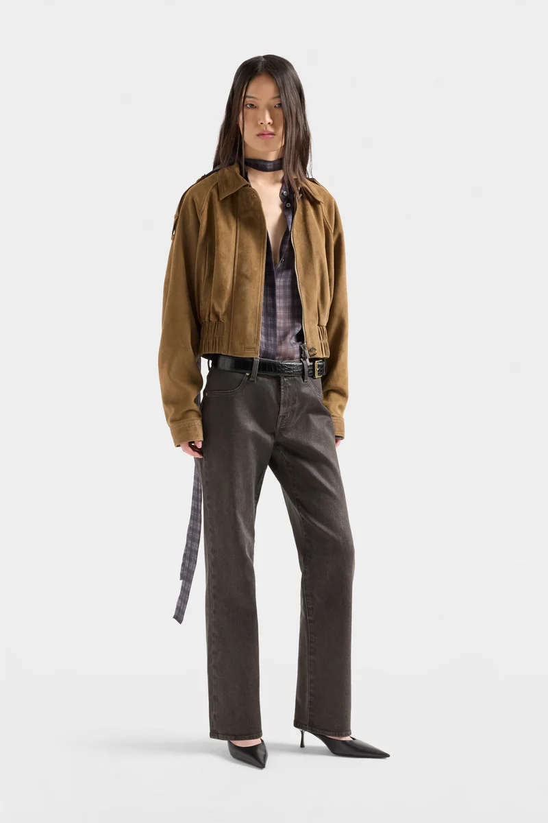 CALIE STRAIGHT in Coated Denim Brown