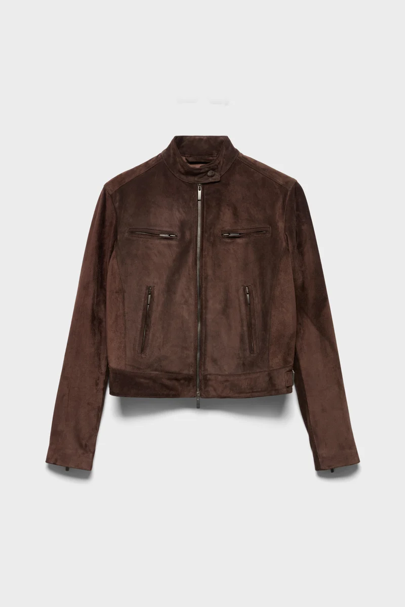 BIKER JACKET in Suede Coffee Bean
