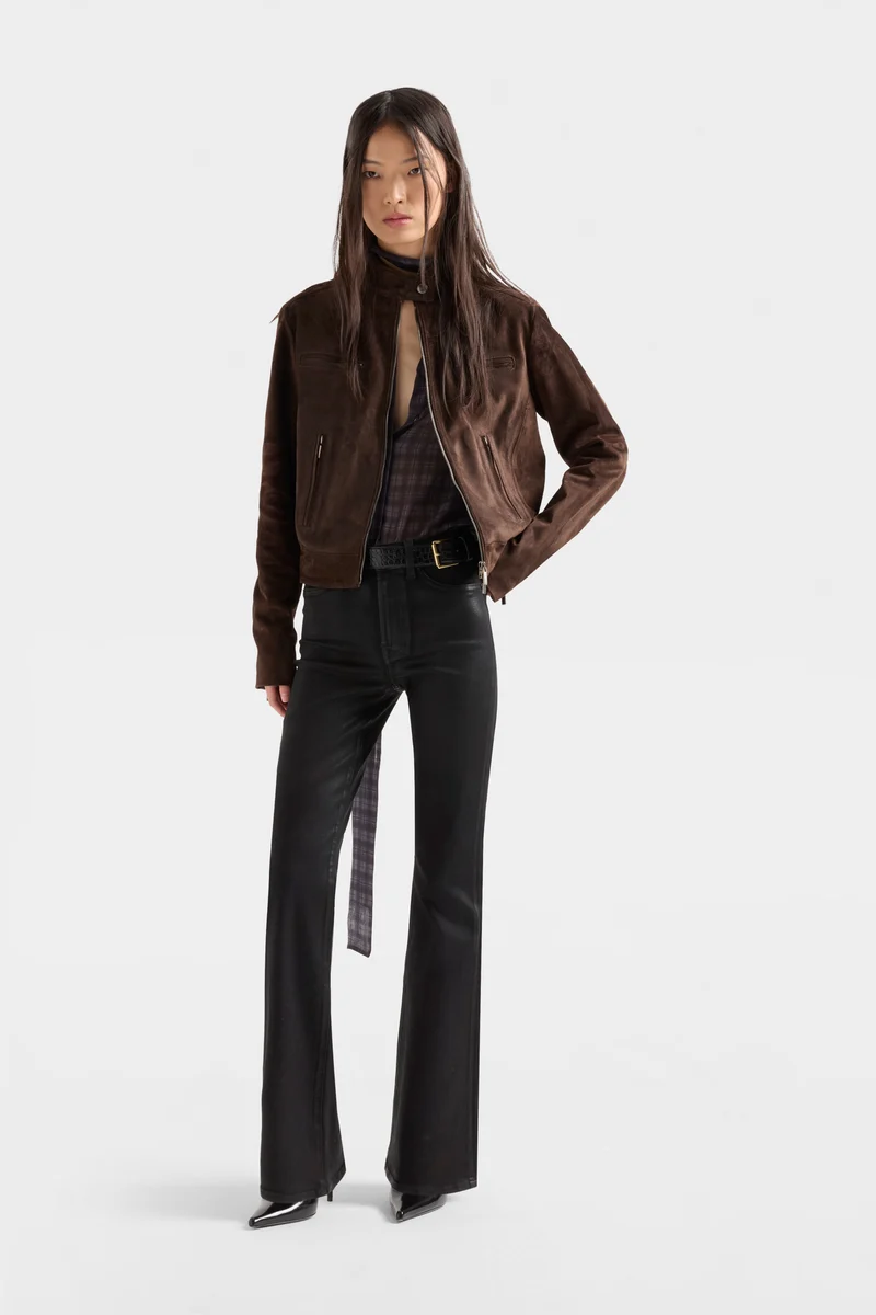 BIKER JACKET in Suede Coffee Bean